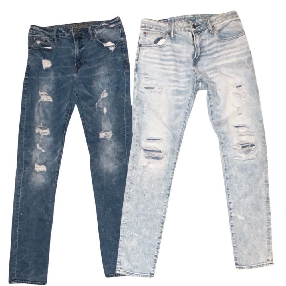 Two American Eagle Jeans 32x34 Acid Washed
